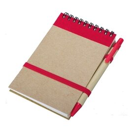 Notes Kraft 90x140/70k gładki z długopisem, czerwony/beżowy R73795.08