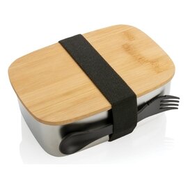 Pudełko śniadaniowe z bambusowym wieczkiem, łyżkowidelec P269.622