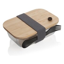 Szklane pudłeko śniadaniowe z bambusowym wieczkiem P269.560