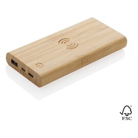 Bambusowy, bezprzewodowy power bank 8000 mAh, ładowarka bezprzewodowa 5W P322.359