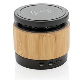 Bambusowy głośnik bezprzewodowy 3W, ładowarka bezprzewodowa P329.179