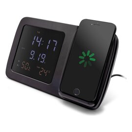 Ładowarka bezprzewodowa 5W-15W Exclusive Collection, wielofunkcyjny zegar cyfrowy | Isha V1161-03