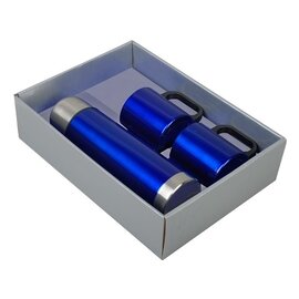 Metalowy termos Picnic 480 ml + 2 kubki, niebieski/srebrny R08383