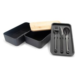Pudełko śniadaniowe 2 w 1, 2x500 ml, bambusowe wieczko, sztućce Tijani VA101-03