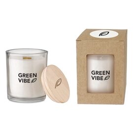 Świeca w szkle z drewnianym wieczkiem