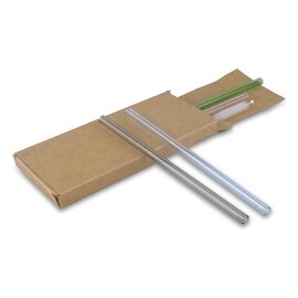 Zestaw szklanych słomek wielokrotnego użytku B'RIGHT, 4 szt., czyścik z blaszką pod znakowanie w komplecie | Lea V8892-00