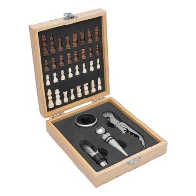Zestaw do wina BAMBOO CHESS z szachami, brązowy 56-0301163